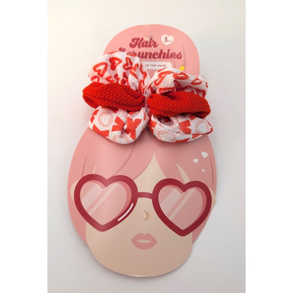 Hair Scrunchies Valentine Day Accessory red and white hearts